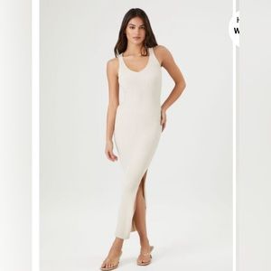 White Ribbed Tank Side Slit Dress